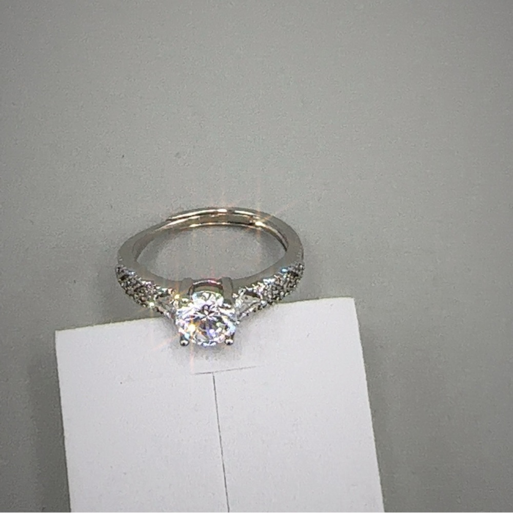 Silver Wedding Ring Diamond Simulant Adjustable New - Picture 7 of 15